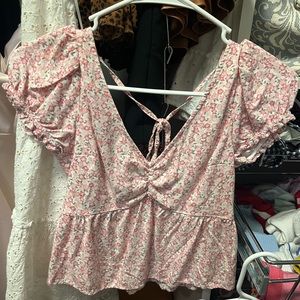 Pink Floral Tie Top